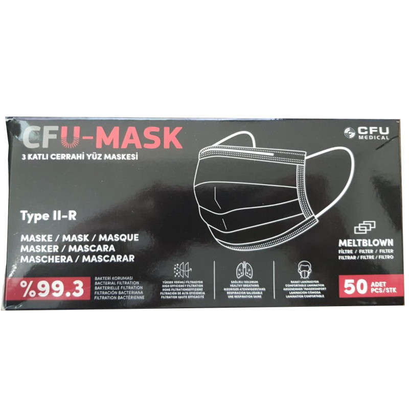 Masques Noir - Masques Jetable 3 P Noir - Boite de 50 Masques