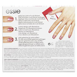 Verniz Essie Caja de barniz rosa pálido Essie - verniz rosa oscuro Essie - verniz de topcoat blanco mate y rosa con brillo Essie