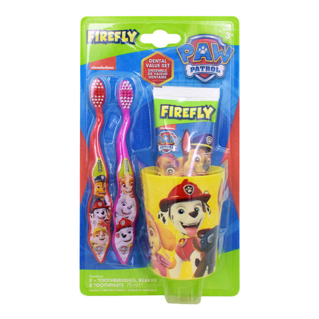 Set of 2 Paw Patrol Toothbrushes, Tumbler and Toothpaste - Firefly ...