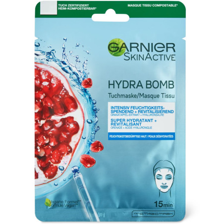 Masque Tissu hydratant Grenade et Acide Hyaluronique - SkinActive HydraBomb