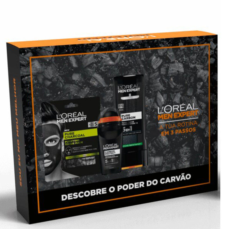 Estuche Carbón - Desodorante + Mascarilla de Tela de Carbón + Gel de Ducha - L'Oréal Paris Estuche Carbón - Desodorante + Mascarilla de Tela de Carbón + Gel de Ducha - L'Oréal Paris