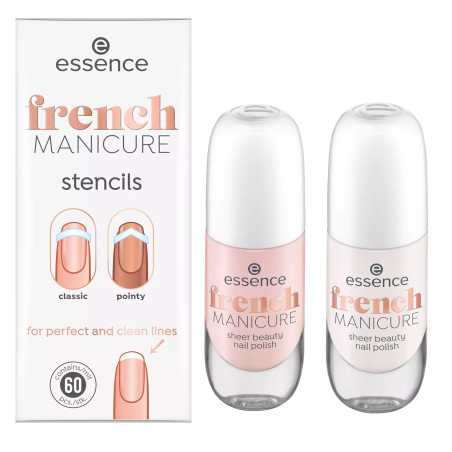 Lot de 2 Vernis à Ongles Sheer Beauty 01/02 + Pochoirs French Manucure- Essence